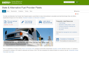 A screenshot shows the State and Alternative Fuel Provider Fleets website home page.